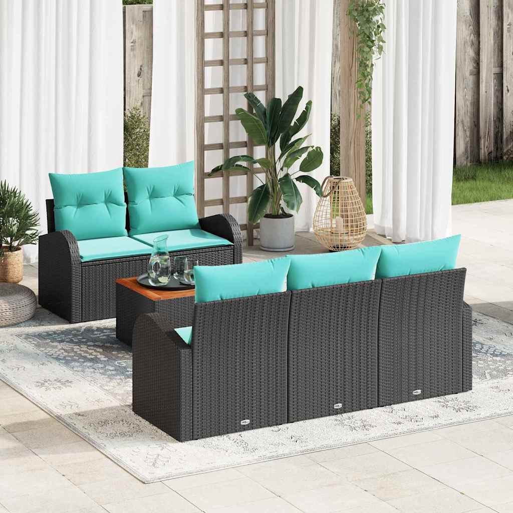 vidaXL Tuinbankenset met opslag 6 pcs Zwart en Turquoise poly rattan