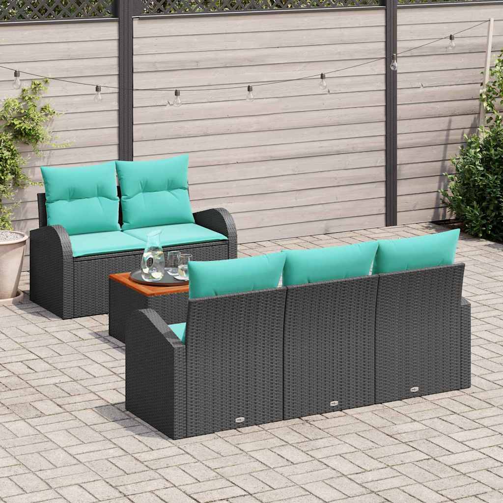 vidaXL Tuinbankenset met opslag 6 pcs Zwart en Turquoise poly rattan