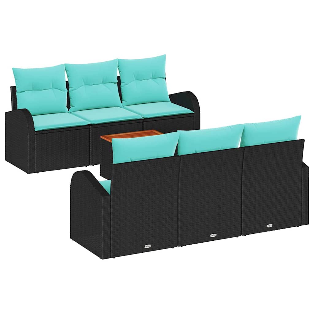 vidaXL Tuinbankenset met opslag 7 pcs Zwart en Turquoise poly rattan