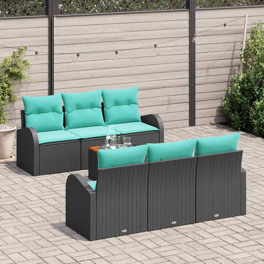 vidaXL Tuinbankenset met opslag 7 pcs Zwart en Turquoise poly rattan