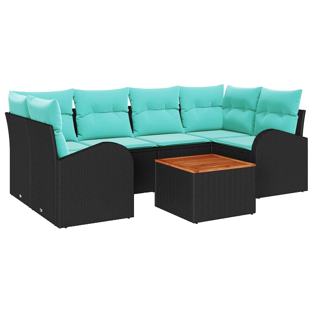 vidaXL Tuinbankenset met opslag 7 pcs Zwart en Turquoise poly rattan