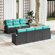 vidaXL Tuinbankenset met opslag 8 pcs Zwart en Turquoise poly rattan