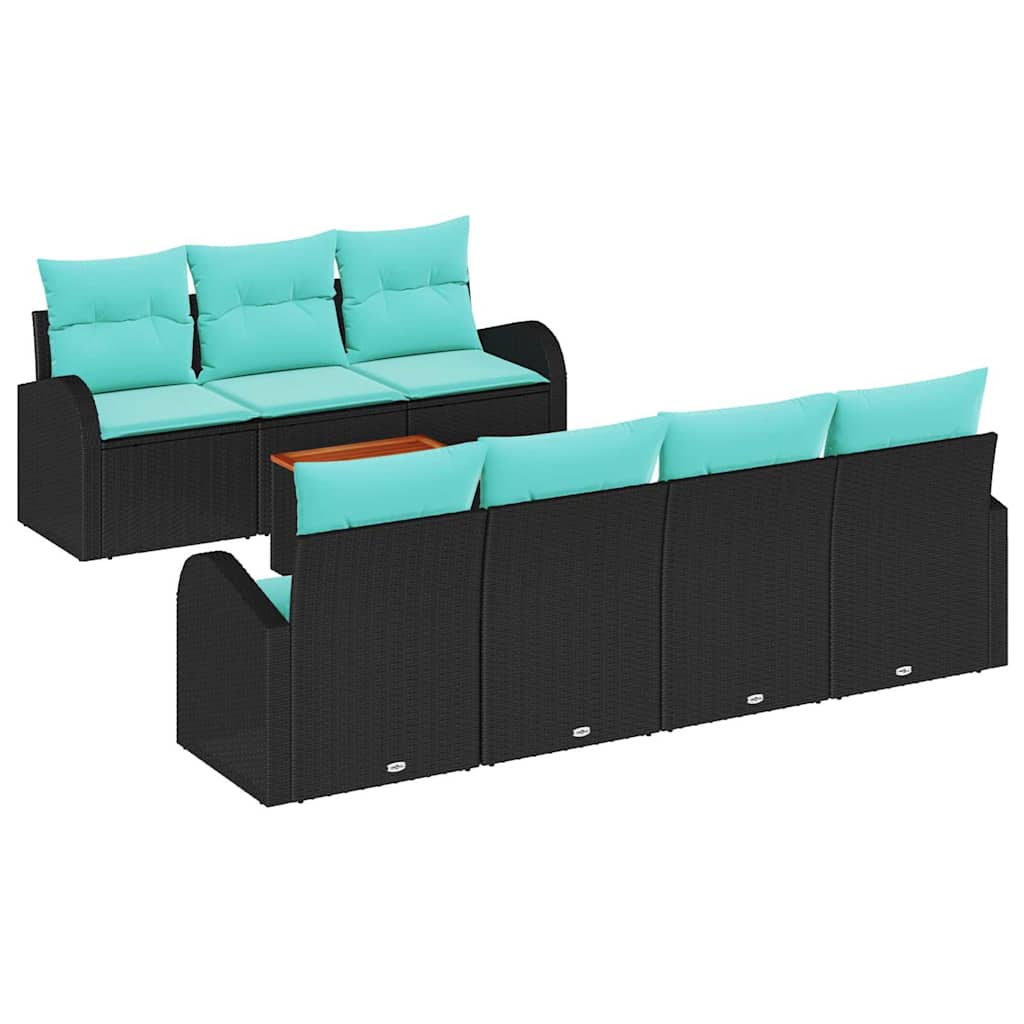 vidaXL Tuinbankenset met opslag 8 pcs Zwart en Turquoise poly rattan