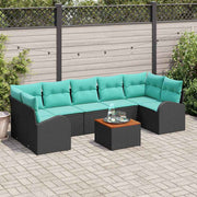 vidaXL Tuinbankenset met opslag 8 pcs Zwart en Turquoise poly rattan