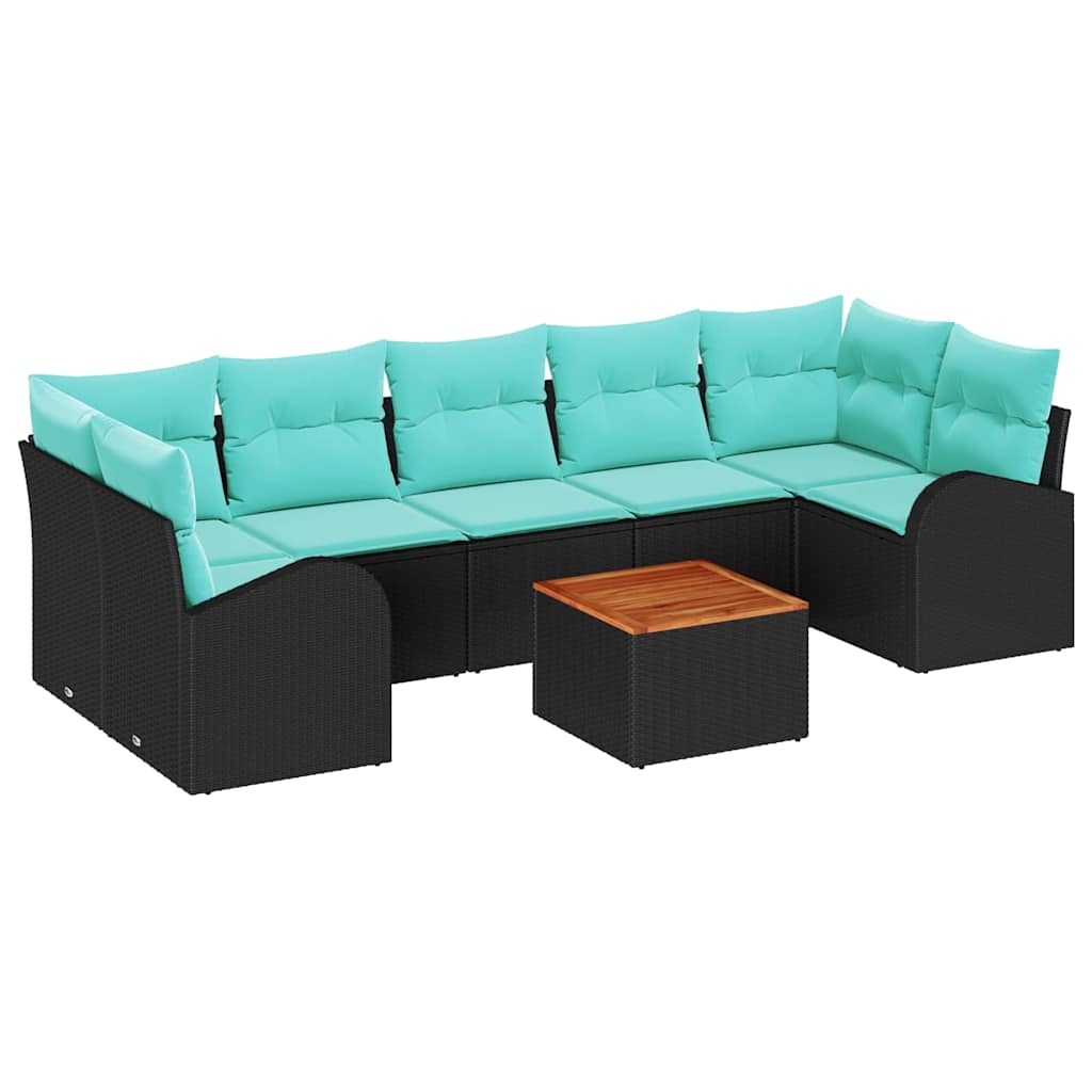 vidaXL Tuinbankenset met opslag 8 pcs Zwart en Turquoise poly rattan