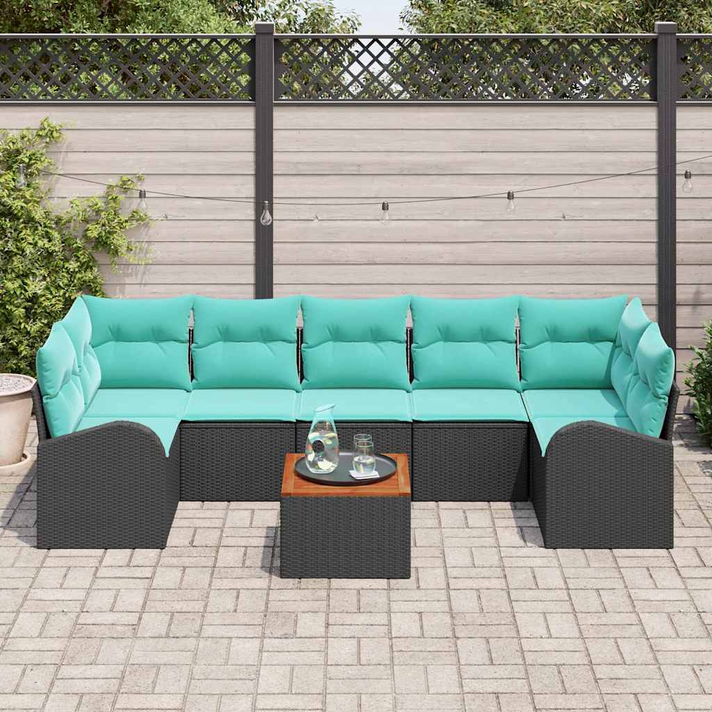 vidaXL Tuinbankenset met opslag 8 pcs Zwart en Turquoise poly rattan
