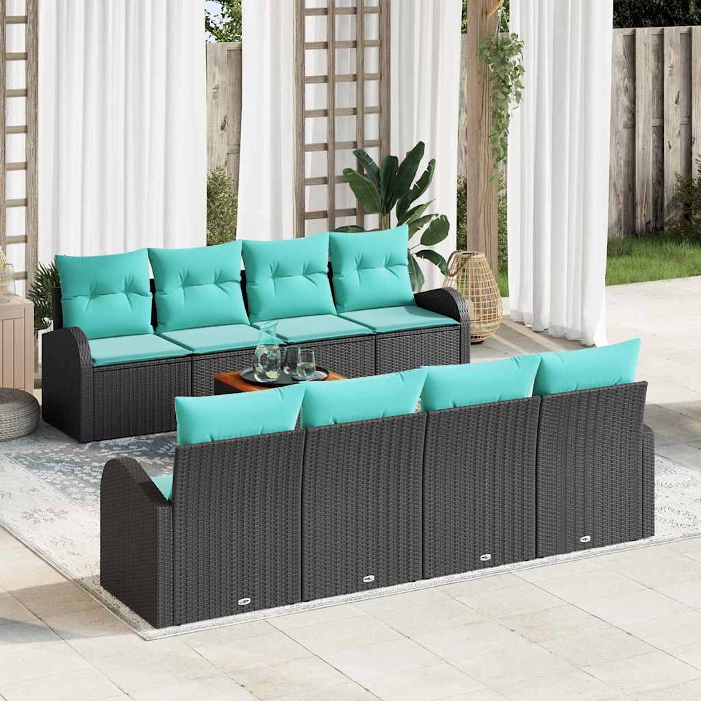 vidaXL Tuinbankenset met opslag 9 pcs Zwart en Turquoise poly rattan