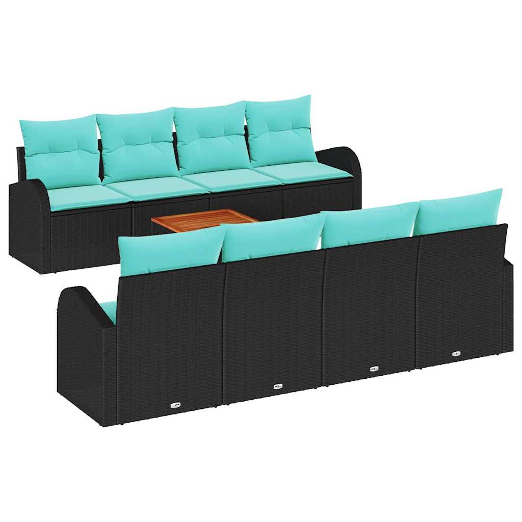 vidaXL Tuinbankenset met opslag 9 pcs Zwart en Turquoise poly rattan