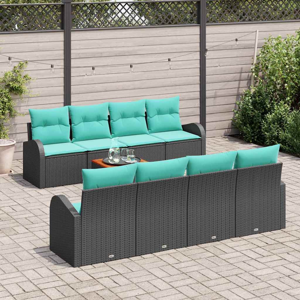vidaXL Tuinbankenset met opslag 9 pcs Zwart en Turquoise poly rattan