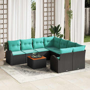 vidaXL Tuinbankenset met opslag 9 pcs Zwart en Turquoise poly rattan
