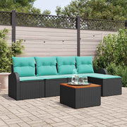 vidaXL Tuinbankenset met opslag 6 pcs Zwart en Turquoise poly rattan