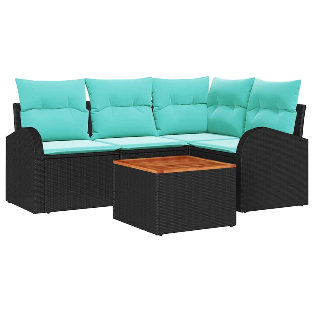 vidaXL Tuinbankenset met opslag 5 pcs Zwart en Turquoise poly rattan
