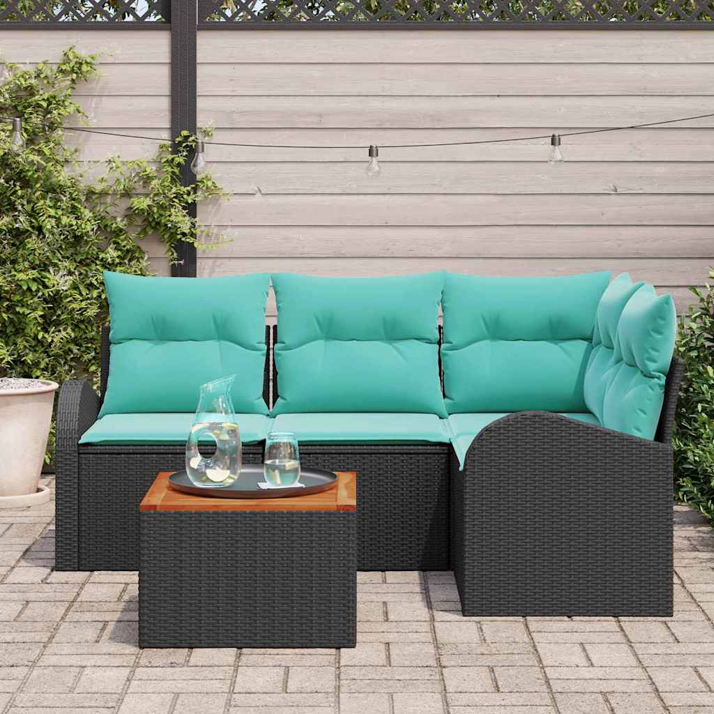 vidaXL Tuinbankenset met opslag 5 pcs Zwart en Turquoise poly rattan
