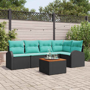 vidaXL Tuinbankenset met opslag 6 pcs Zwart en Turquoise poly rattan