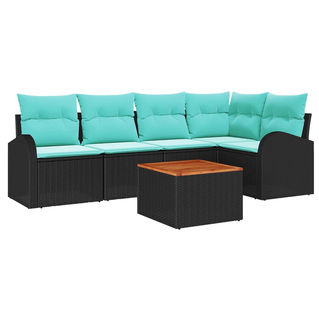 vidaXL Tuinbankenset met opslag 6 pcs Zwart en Turquoise poly rattan