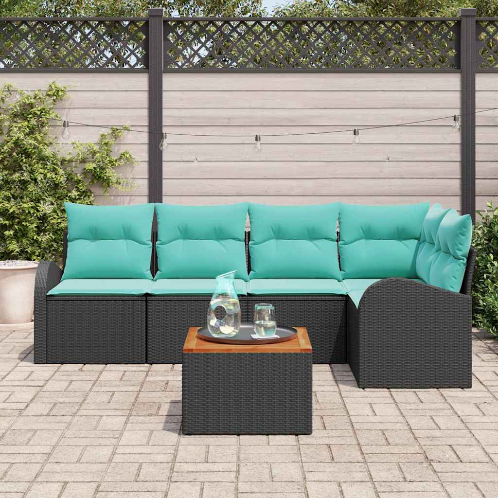 vidaXL Tuinbankenset met opslag 6 pcs Zwart en Turquoise poly rattan