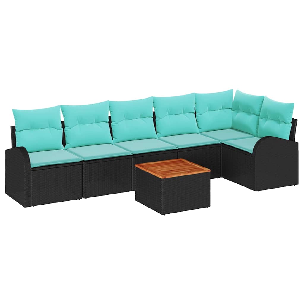 vidaXL Tuinbankenset met opslag 7 pcs Zwart en Turquoise poly rattan