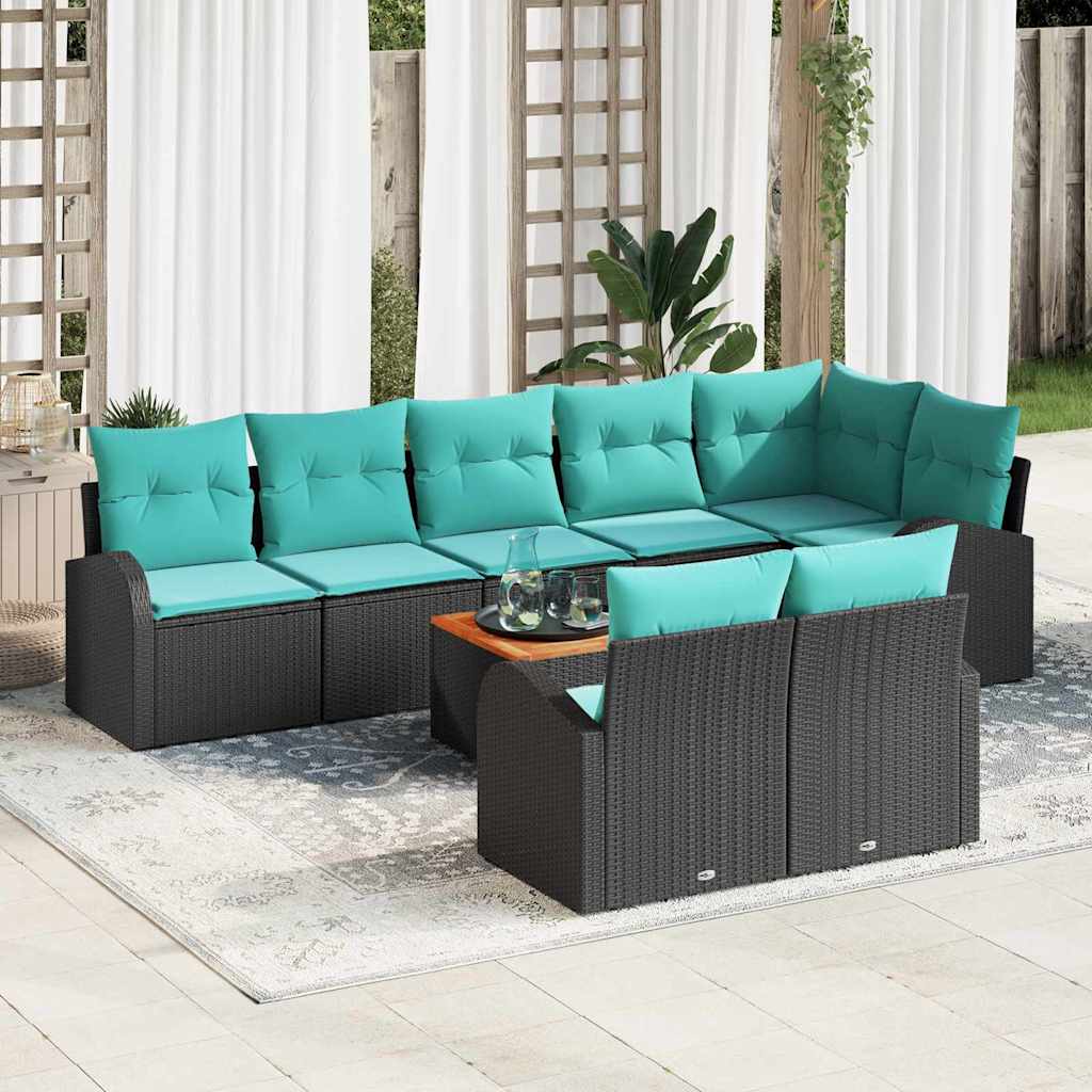 vidaXL Tuinbankenset met opslag 9 pcs Zwart en Turquoise poly rattan