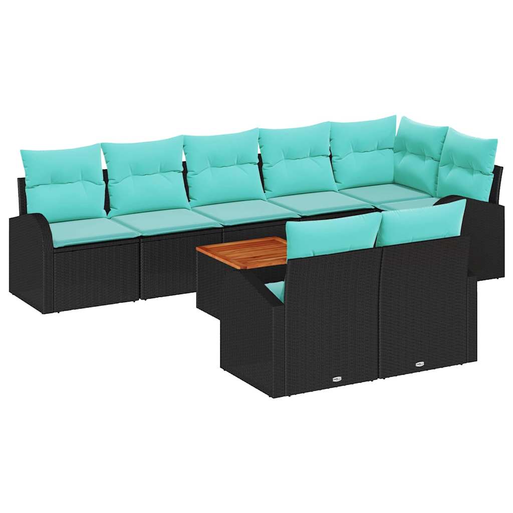 vidaXL Tuinbankenset met opslag 9 pcs Zwart en Turquoise poly rattan