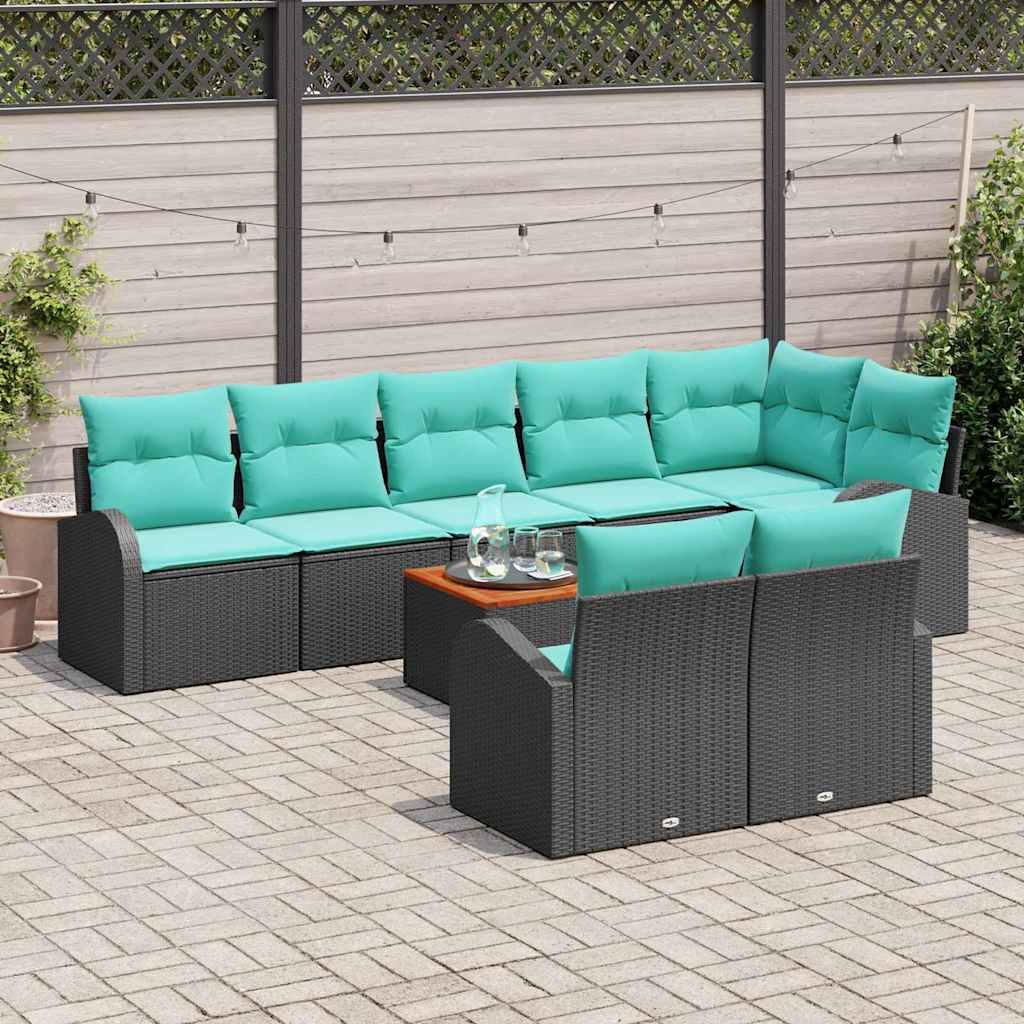 vidaXL Tuinbankenset met opslag 9 pcs Zwart en Turquoise poly rattan