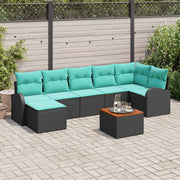 vidaXL Tuinbankenset met opslag 8 pcs Zwart en Turquoise poly rattan