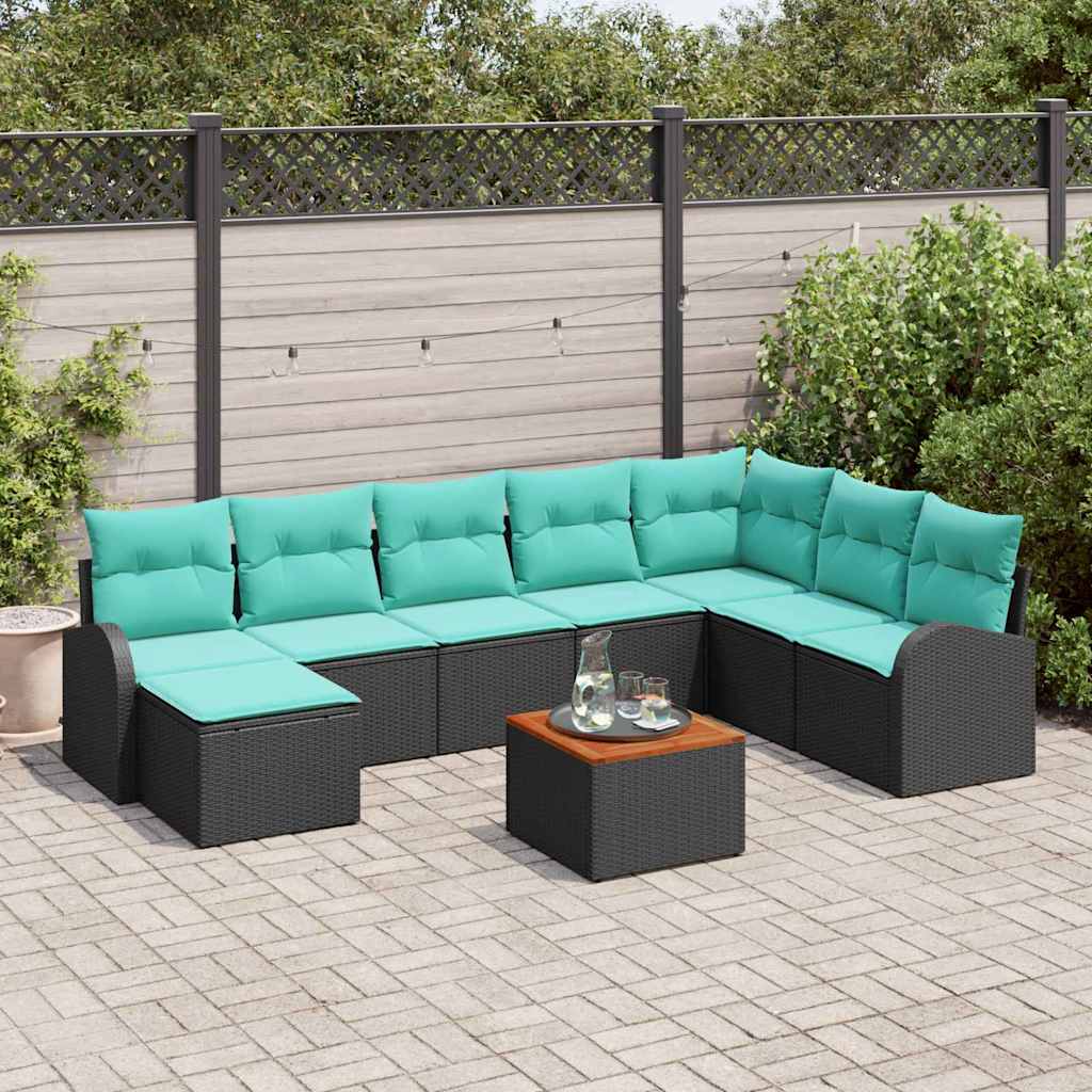 vidaXL Tuinbankenset met opslag 9 pcs Zwart en Turquoise poly rattan