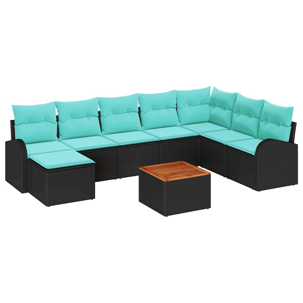 vidaXL Tuinbankenset met opslag 9 pcs Zwart en Turquoise poly rattan