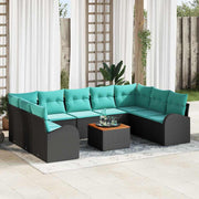 vidaXL Tuinbankenset met opslag 10 pcs Zwart en Turquoise poly rattan