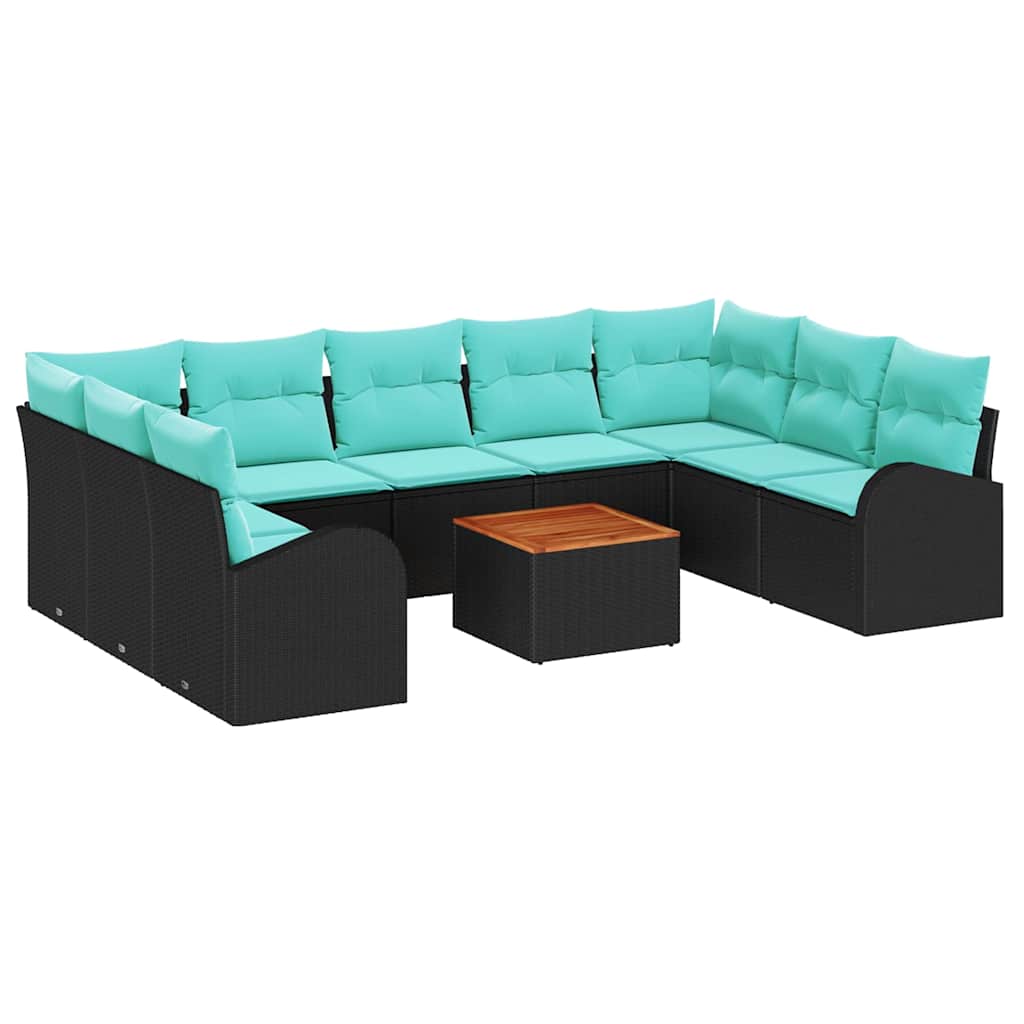 vidaXL Tuinbankenset met opslag 10 pcs Zwart en Turquoise poly rattan
