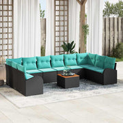 vidaXL Tuinbankenset met opslag 11 pcs Zwart en Turquoise poly rattan
