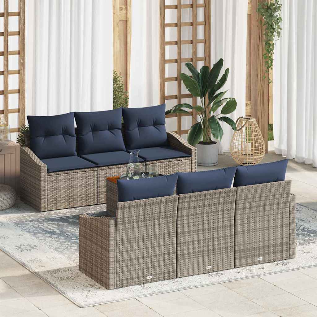vidaXL Tuinbankenset met opslag 7 pcs Grijs en Marineblauw poly rattan