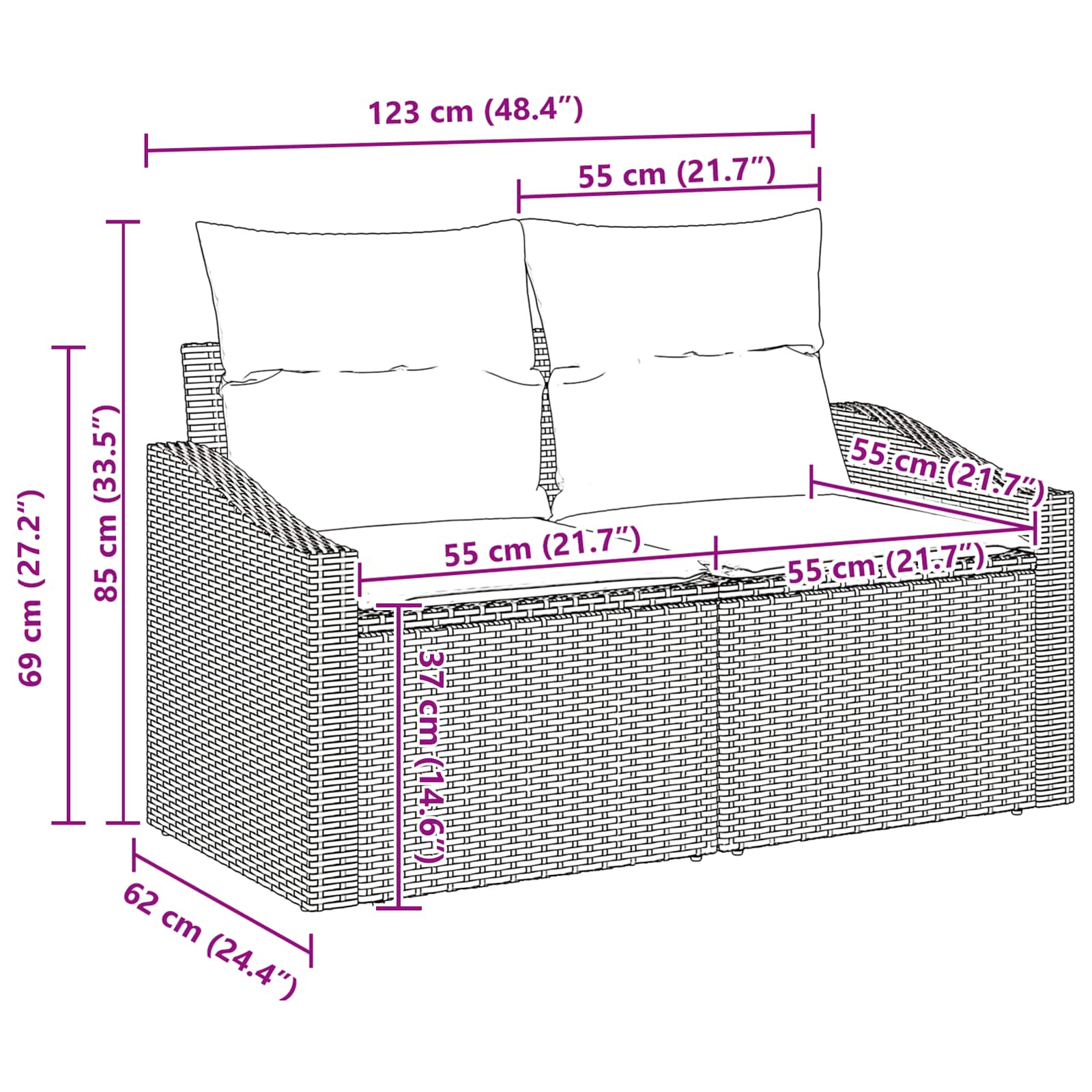 vidaXL Tuinbankenset met opslag 7 pcs Grijs en Marineblauw poly rattan
