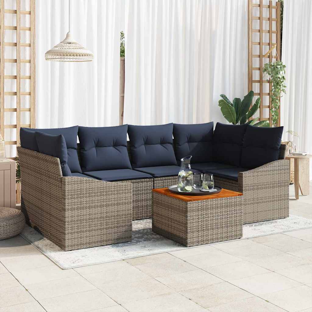 vidaXL Tuinbankenset met opslag 7 pcs Grijs en Marineblauw poly rattan
