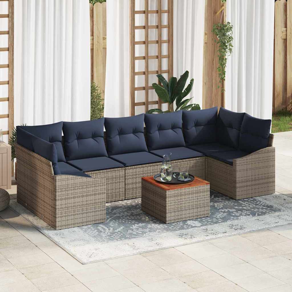 vidaXL Tuinbankenset met opslag 8 pcs Grijs en Marineblauw poly rattan