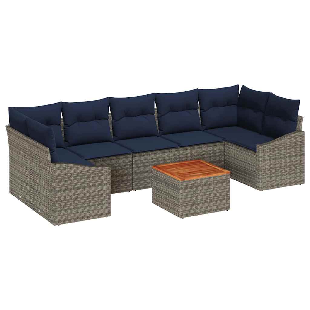 vidaXL Tuinbankenset met opslag 8 pcs Grijs en Marineblauw poly rattan