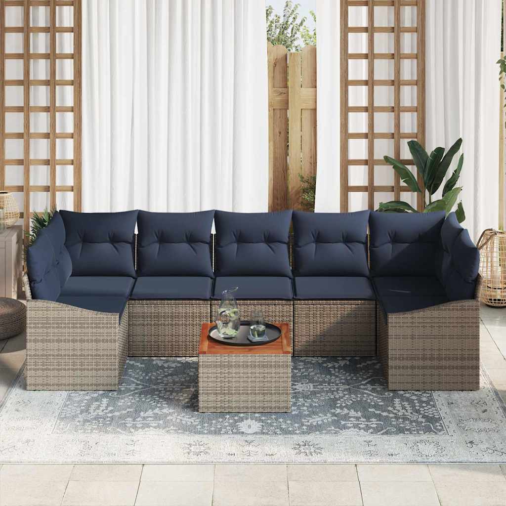 vidaXL Tuinbankenset met opslag 8 pcs Grijs en Marineblauw poly rattan