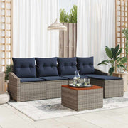 vidaXL Tuinbankenset met opslag 6 pcs Grijs en Marineblauw poly rattan