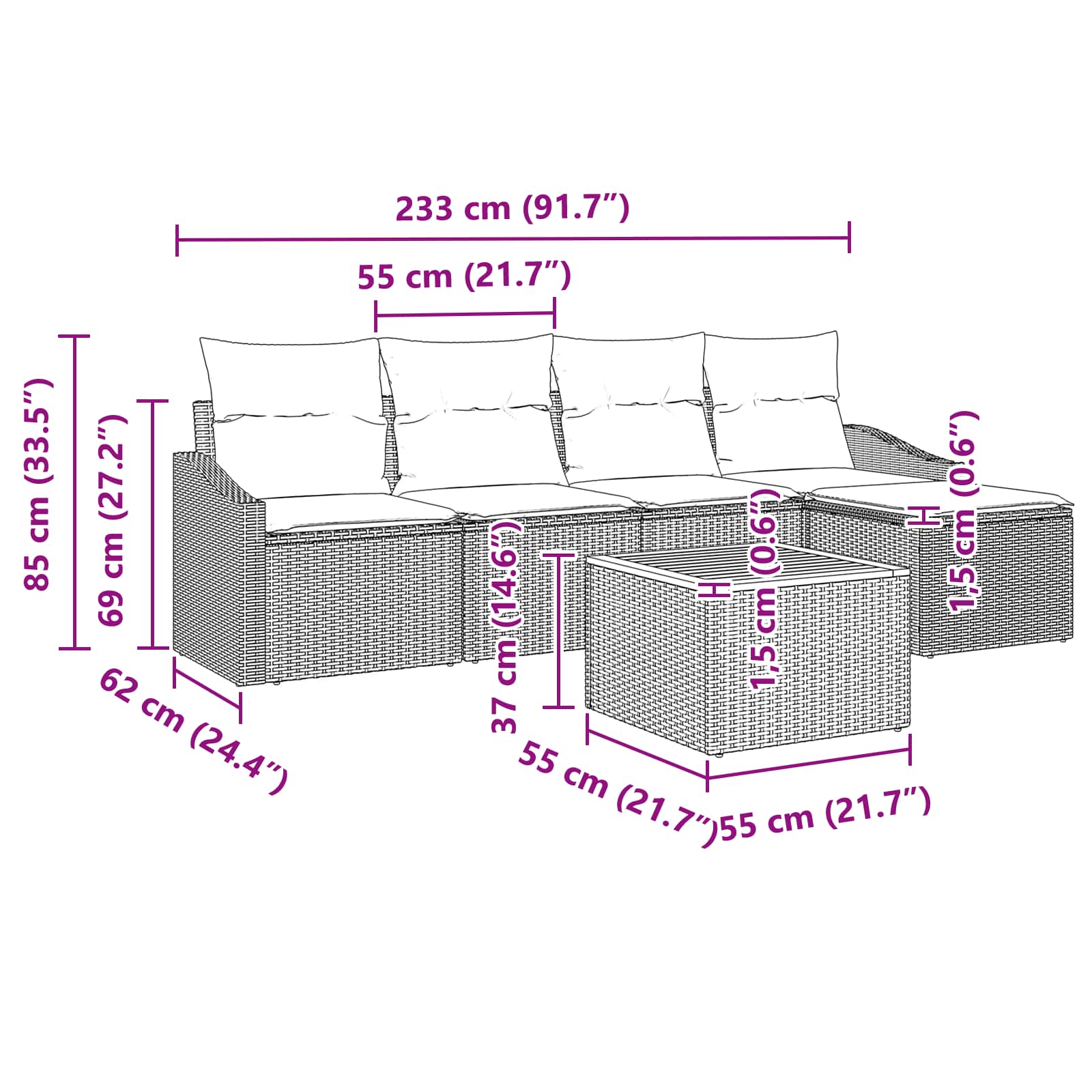 vidaXL Tuinbankenset met opslag 6 pcs Grijs en Marineblauw poly rattan