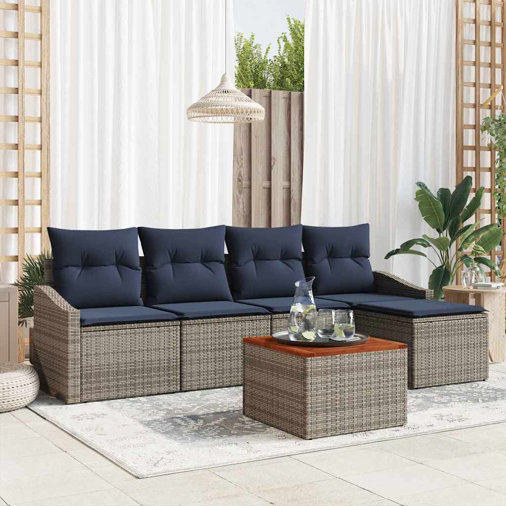 vidaXL Tuinbankenset met opslag 6 pcs Grijs en Marineblauw poly rattan