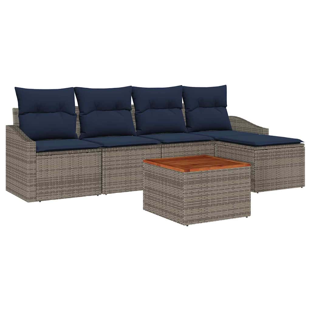 vidaXL Tuinbankenset met opslag 6 pcs Grijs en Marineblauw poly rattan