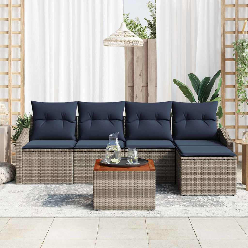 vidaXL Tuinbankenset met opslag 6 pcs Grijs en Marineblauw poly rattan