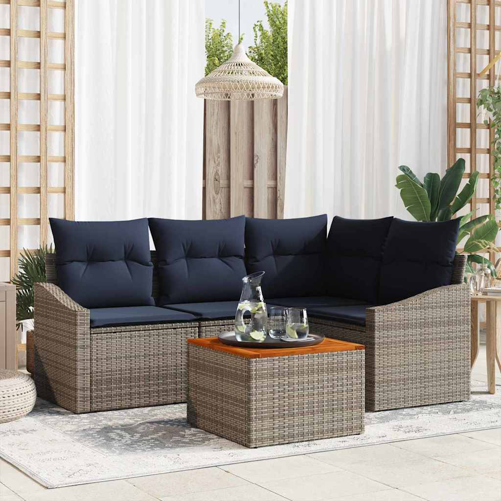 vidaXL Tuinbankenset met opslag 5 pcs Grijs en Marineblauw poly rattan