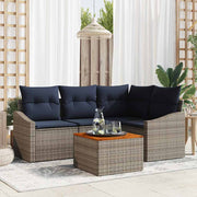 vidaXL Tuinbankenset met opslag 5 pcs Grijs en Marineblauw poly rattan