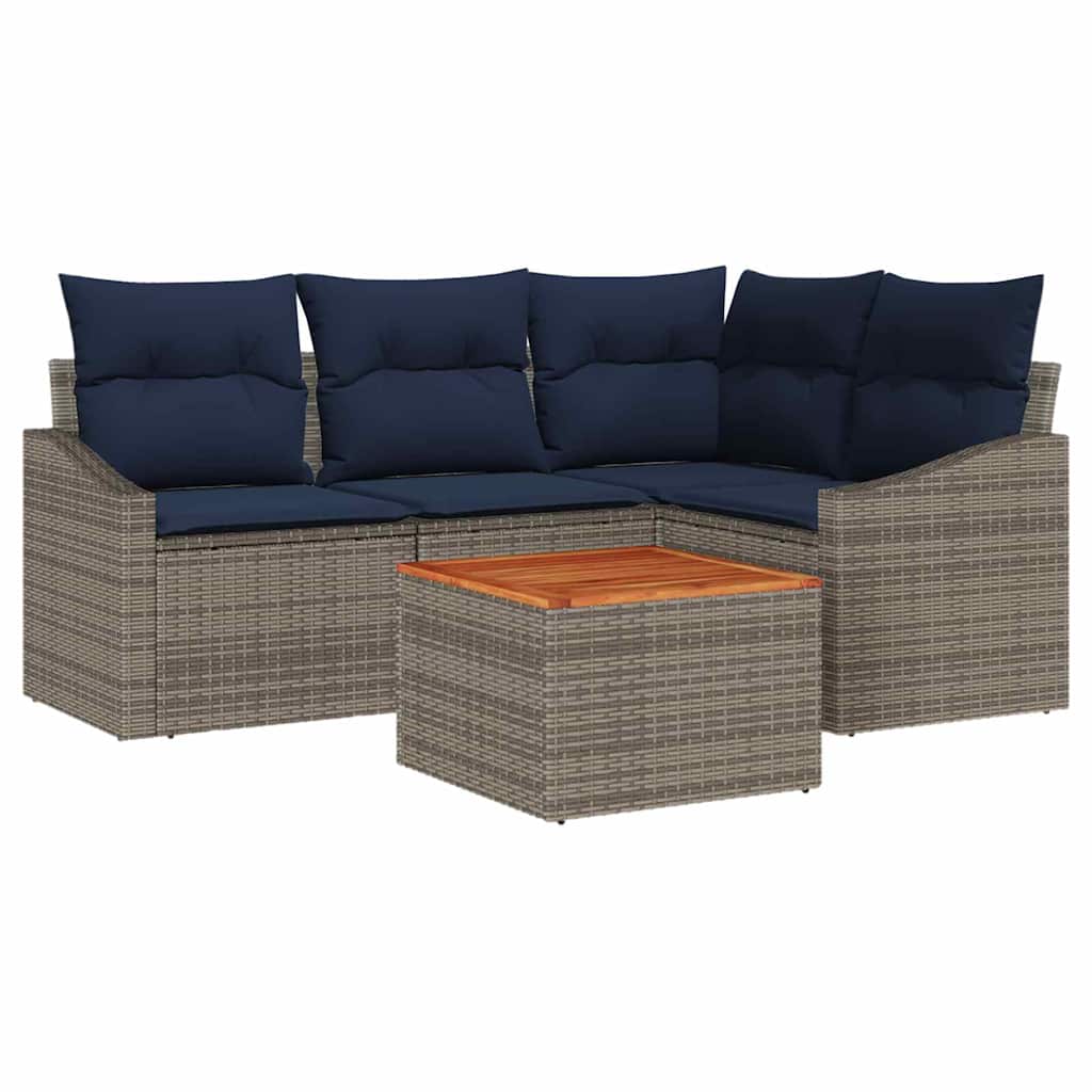 vidaXL Tuinbankenset met opslag 5 pcs Grijs en Marineblauw poly rattan