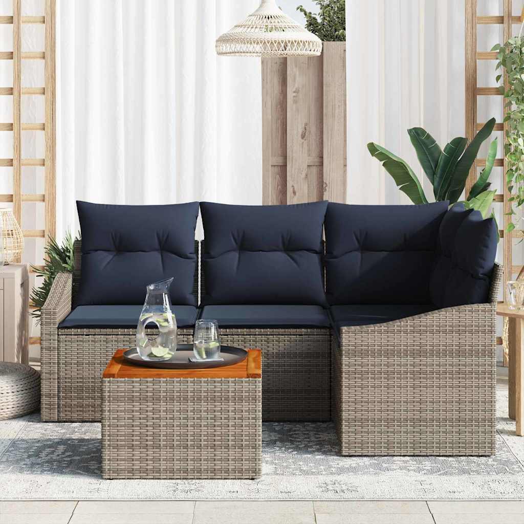 vidaXL Tuinbankenset met opslag 5 pcs Grijs en Marineblauw poly rattan