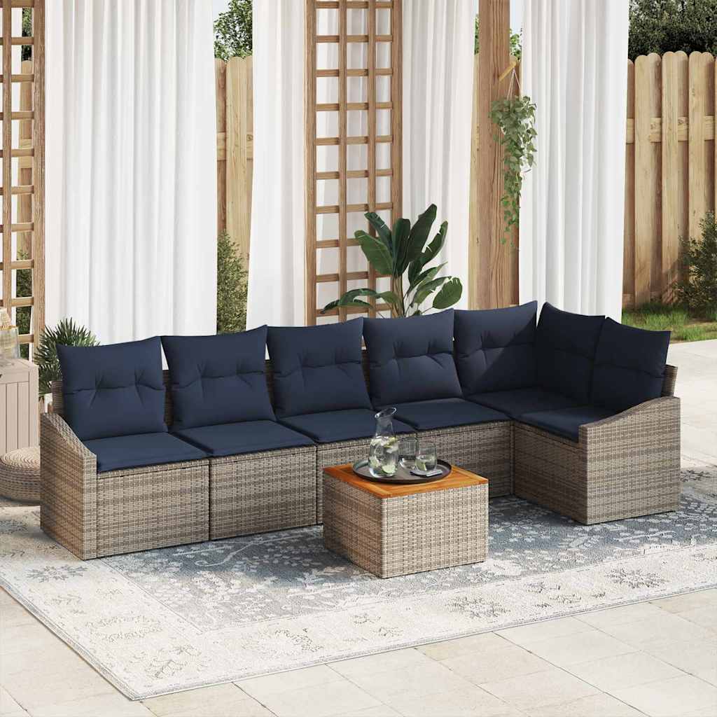 vidaXL Tuinbankenset met opslag 7 pcs Grijs en Marineblauw poly rattan