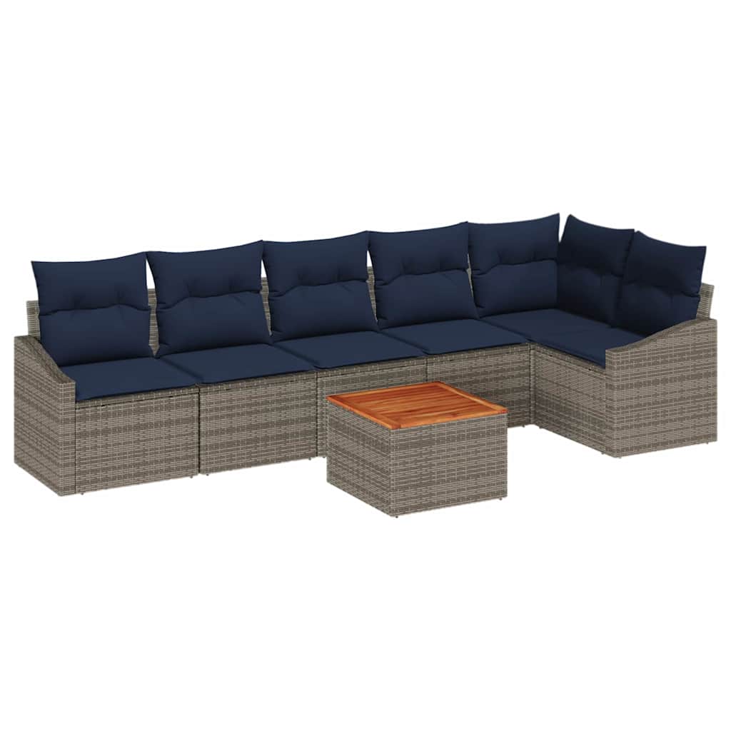 vidaXL Tuinbankenset met opslag 7 pcs Grijs en Marineblauw poly rattan