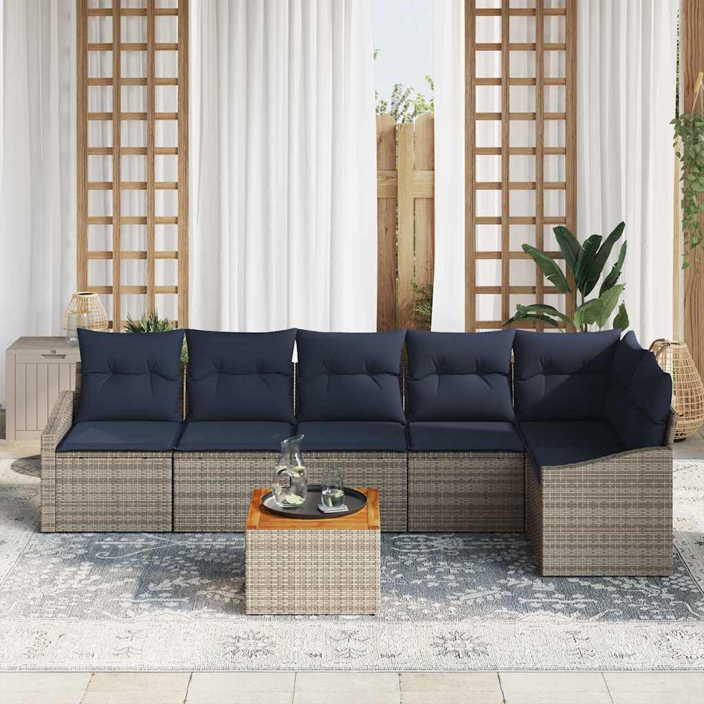 vidaXL Tuinbankenset met opslag 7 pcs Grijs en Marineblauw poly rattan
