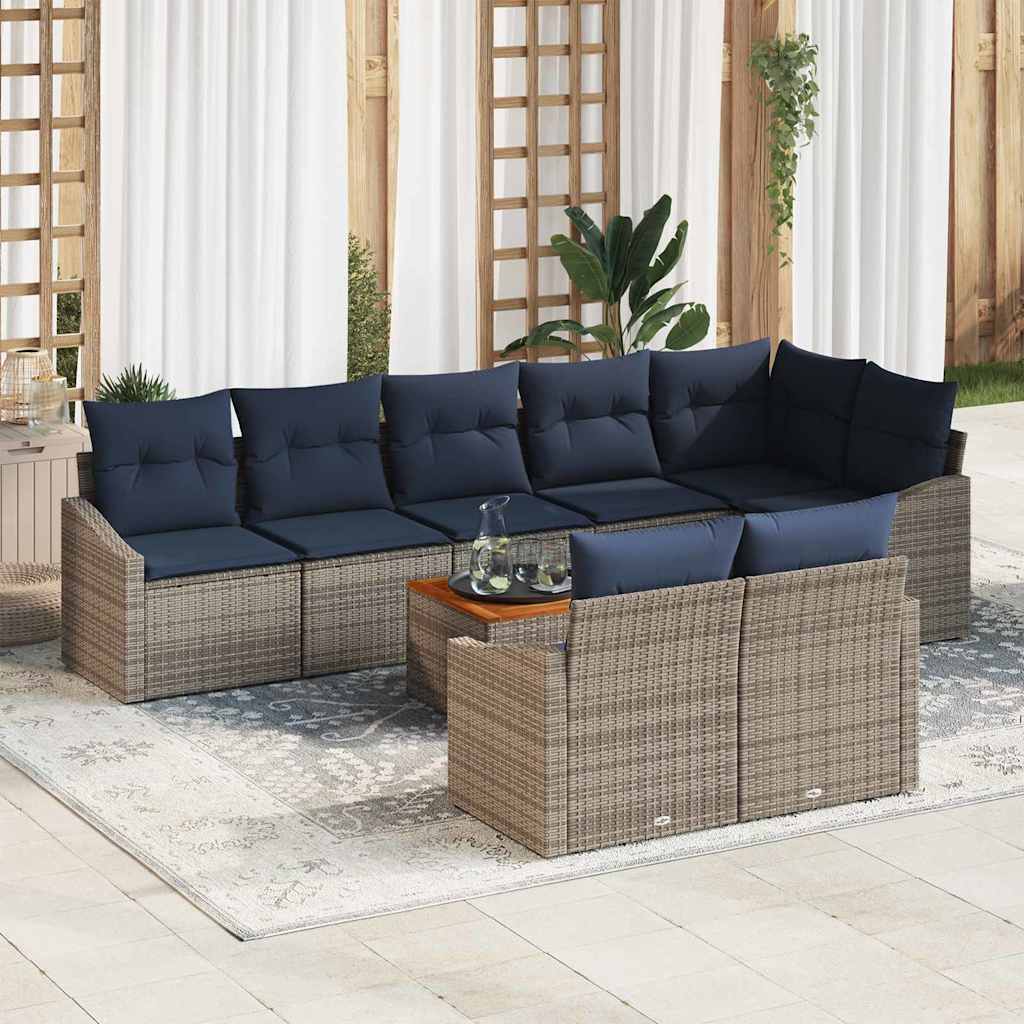 vidaXL Tuinbankenset met opslag 9 pcs Grijs en Marineblauw poly rattan