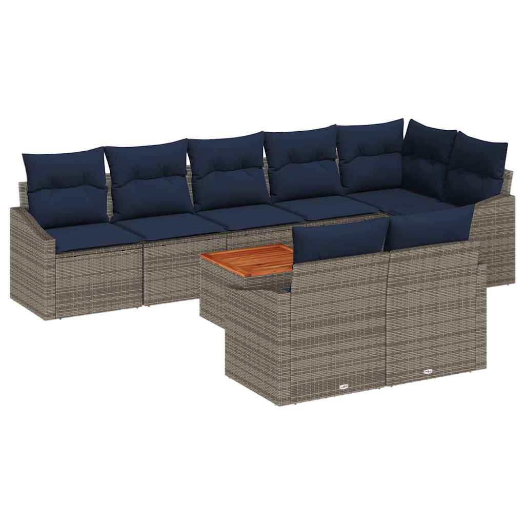 vidaXL Tuinbankenset met opslag 9 pcs Grijs en Marineblauw poly rattan